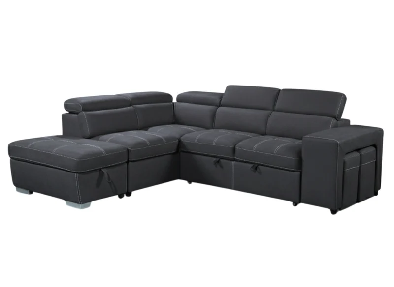Corner with storage chaise sofa bed & 2 ottomans
