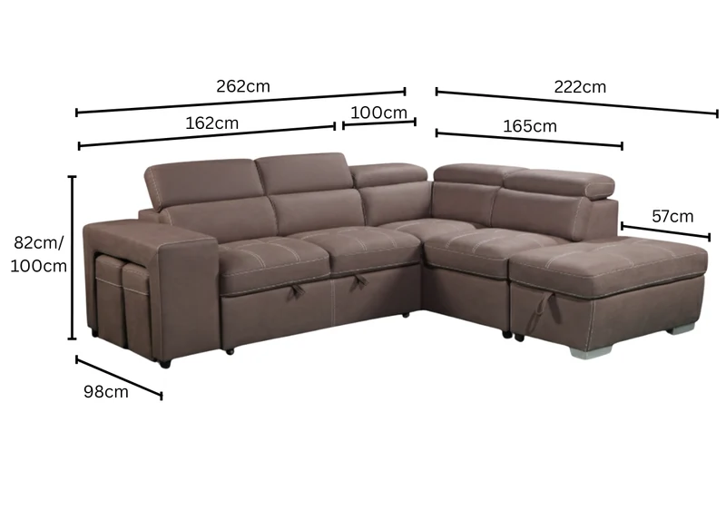 Corner with storage chaise sofa bed & 2 ottomans