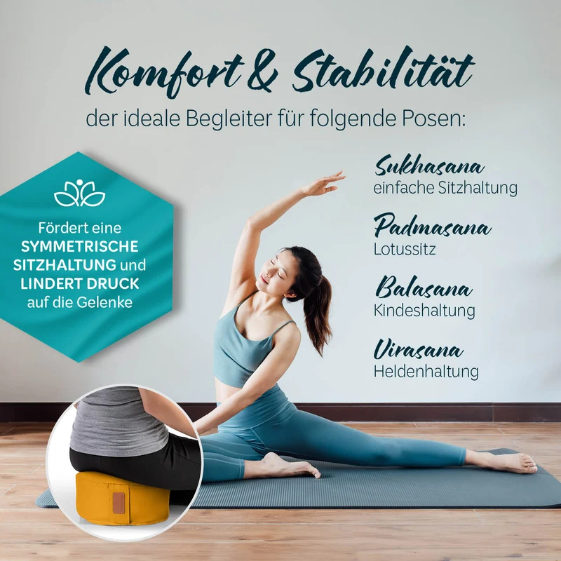 #DoYourYoga Yoga-Kissen Vishnu - gefüllt mit Bio-Buchweizenschalen - Rund 30 x 30 x 15 cm - Currygelb