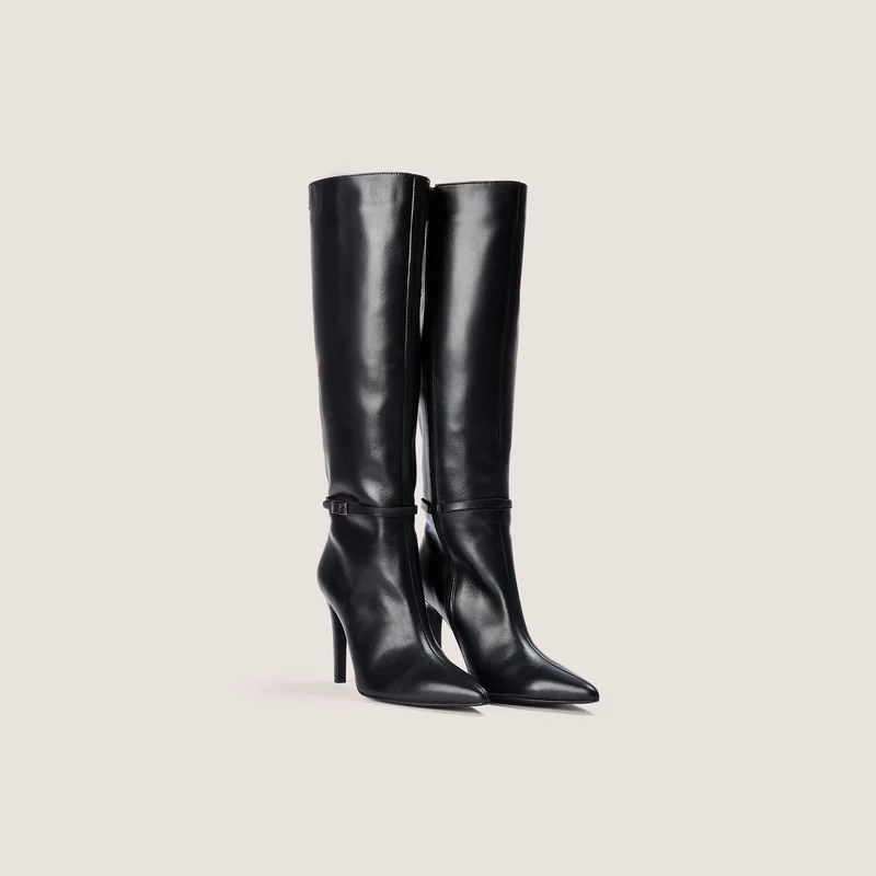 Juni Knee-High Leather Boots - Black