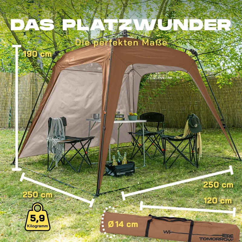 Where Tomorrow - Pop up Pavillon - Faltpavillon - 10 Sek. Quick-up-Aufbau - Kamelbraun