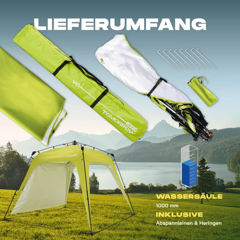 Where Tomorrow - Pop up Pavillon - Faltpavillon - 10 Sek. Quick-up-Aufbau - Grün