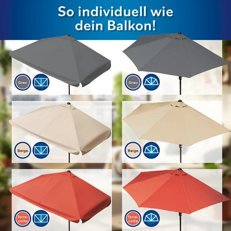 EASYmaxx Sonnenschirm mit UV-Schutz - rechteckig 230 x 140 cm - grau