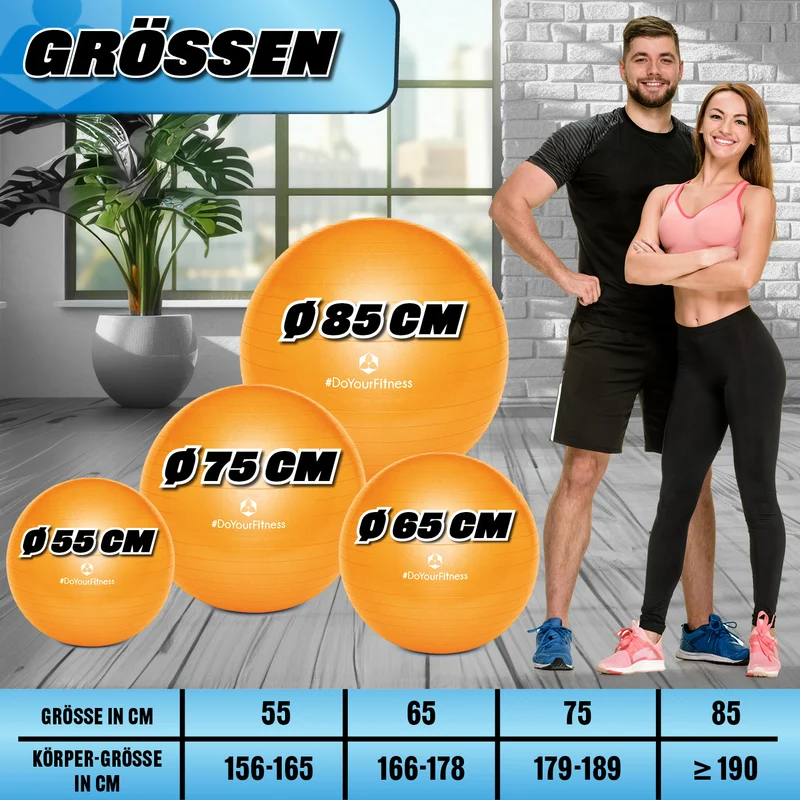 #DoYourFitness Gymnastikball inkl. Ballpumpe - Fitness Sitzball - Orange - 65 cm