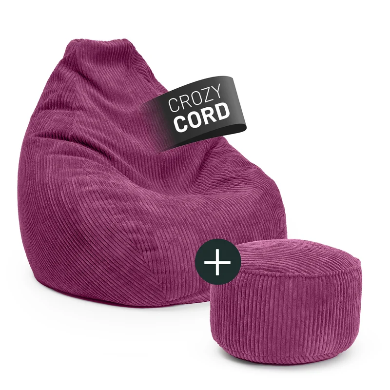 Relax Set Cord – Sitzsack GIANT + Pouf - Weinrot