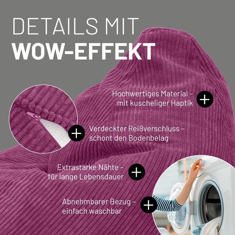 Relax Set Cord – Sitzsack GIANT + Pouf - Weinrot
