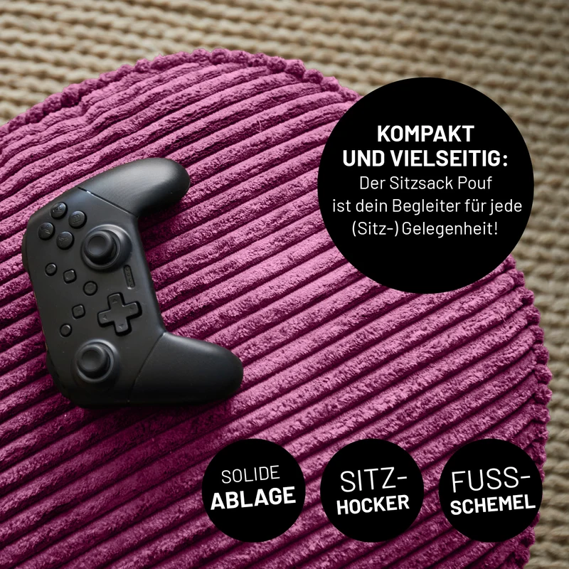 Relax Set Cord – Sitzsack GIANT + Pouf - Weinrot