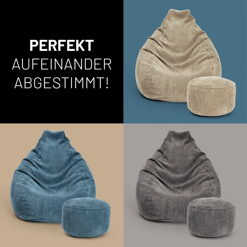 Relax Set Cord – Sitzsack GIANT + Pouf - Weinrot