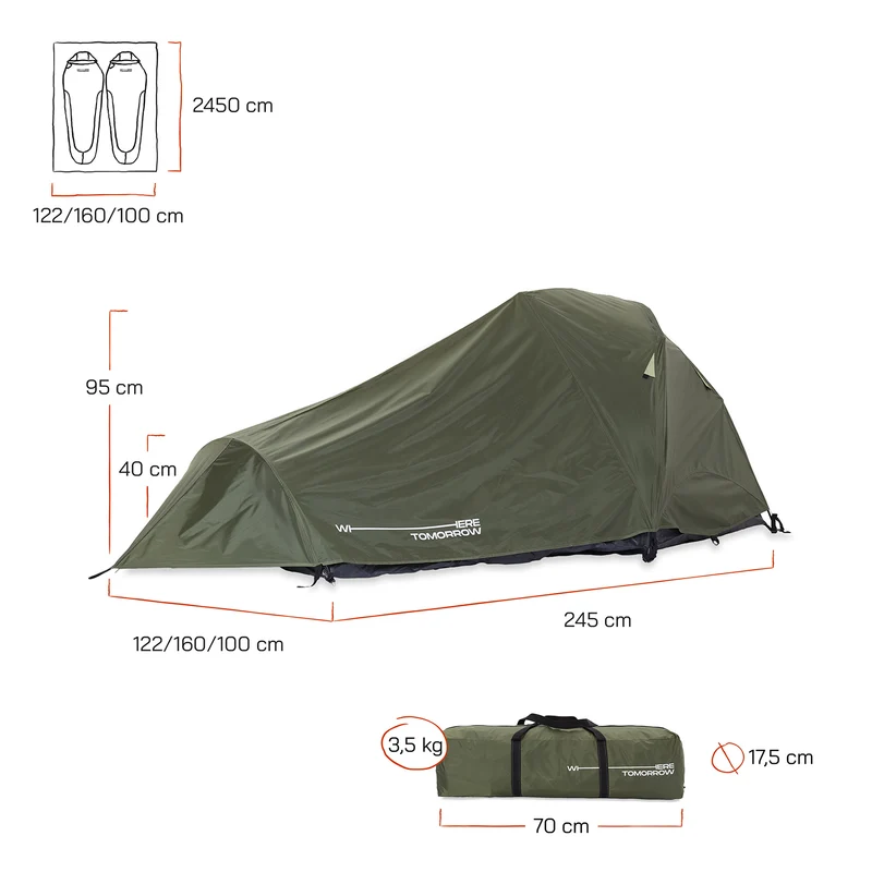Where Tomorrow 2-Personen-Kompakt-Zelt - Pop Up Wurfzelt Trekkingzelt - 245x160x95 cm - Grün