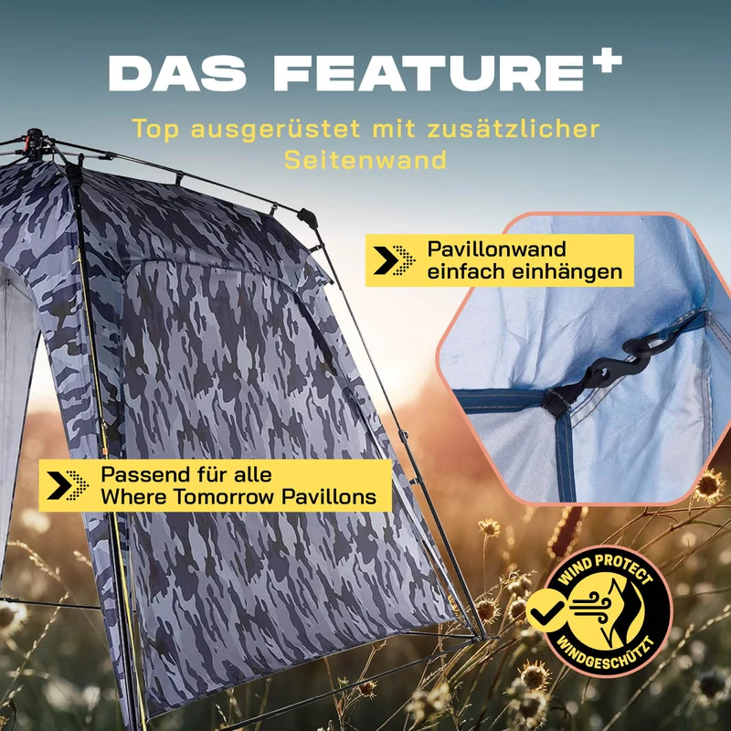 Where Tomorrow Pop Up Pavillon Gartenzelt - Seitenwand - Camouflage-Grau