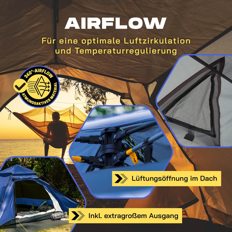 Where Tomorrow - Pop up Kuppelzelt für 3 Personen - 10 Sek. Quick-up-Aufbau - Blau