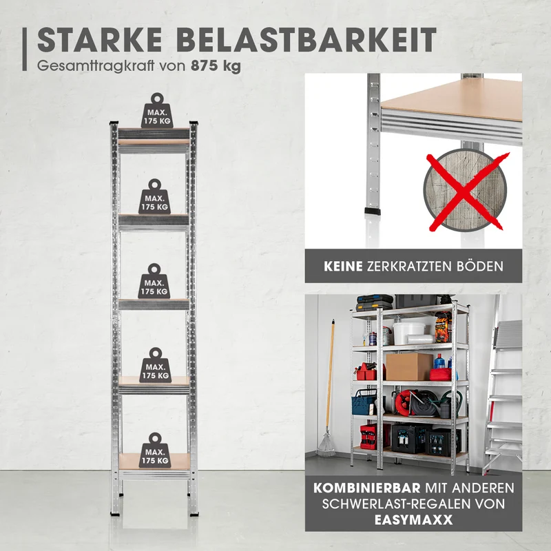 EASYmaxx 2 in 1 Schwerlastregal & Werkbank, 180 x 40 x 40 cm - 875 kg Traglast, 175 kg pro Ebene