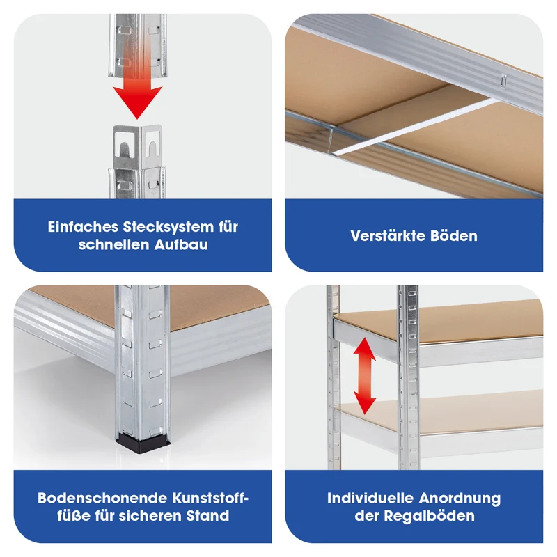 EASYmaxx 2 in 1 Schwerlastregal & Werkbank, 180 x 90 x 40 cm - 875 kg Traglast, 175 kg pro Ebene