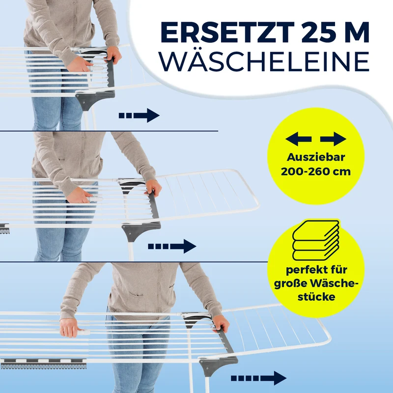 EASYmaxx Falt-Wäscheständer 2500, 25m Trockenlänge, roll-/ausziehbar (max. 2,6m)