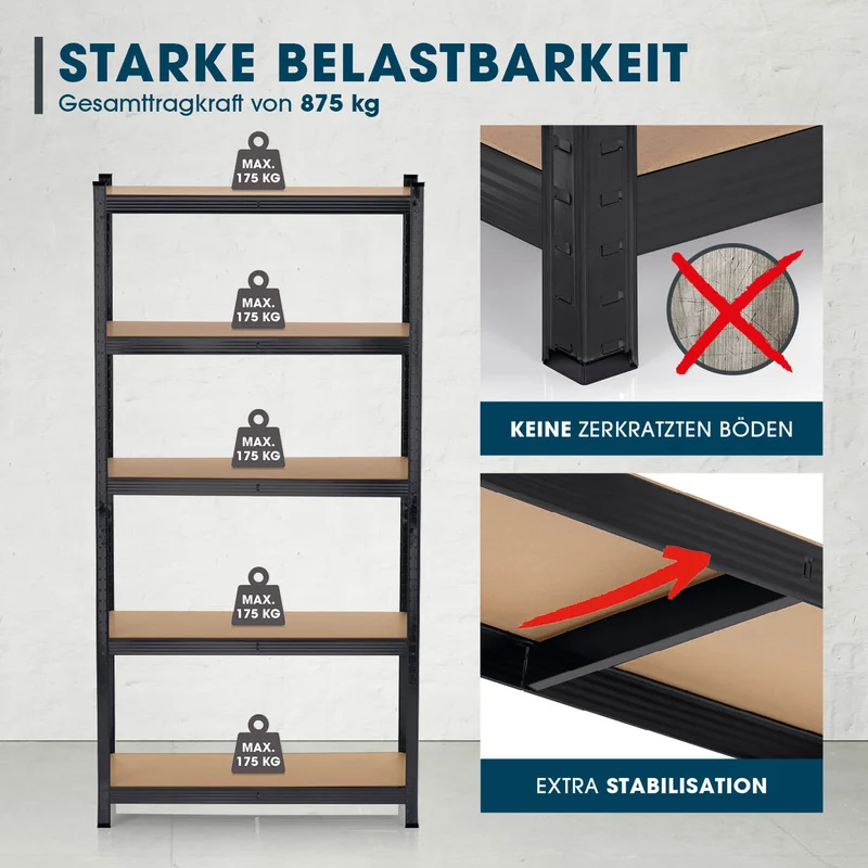 EASYmaxx 2 in 1 Schwerlastregal & Werkbank - 180 x 90 x 40 cm - 875 kg Traglast, 175 kg pro Ebene