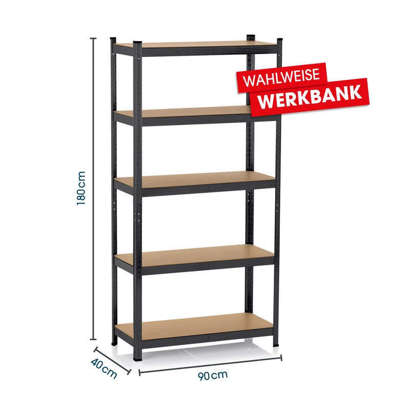 EASYmaxx 2 in 1 Schwerlastregal & Werkbank - 180 x 90 x 40 cm - 875 kg Traglast, 175 kg pro Ebene