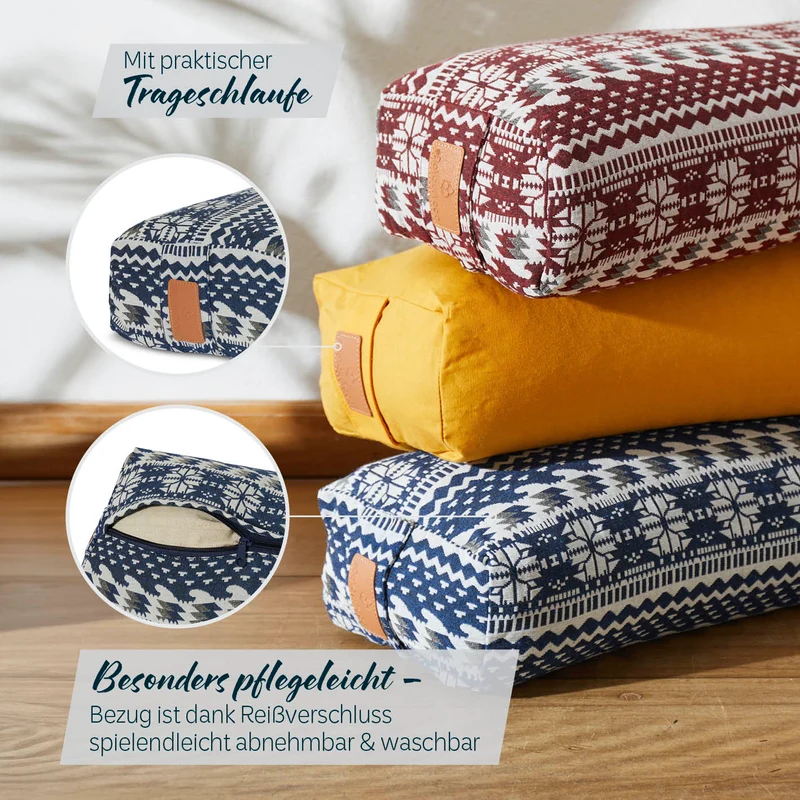#DoYourYoga Yoga-Bolster Paravati - gefüllt mit Bio-Buchweizenschalen - 67 x 22 x 13 cm - Style 1 (Blau-Weiß)