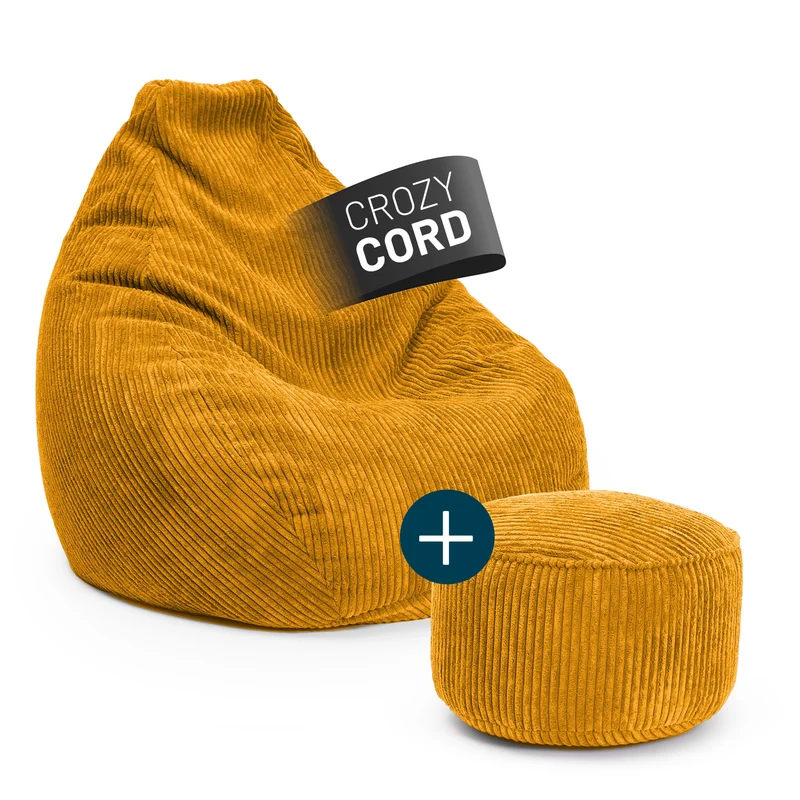 Relax Set Cord – Sitzsack GIANT + Pouf - Senfgelb