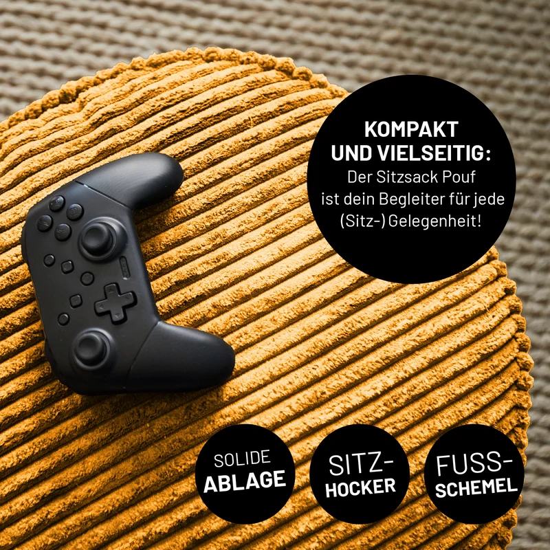 Relax Set Cord – Sitzsack GIANT + Pouf - Senfgelb