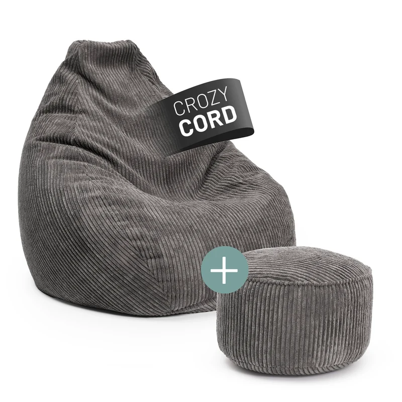 Relax Set Cord – Sitzsack GIANT + Pouf - Grau
