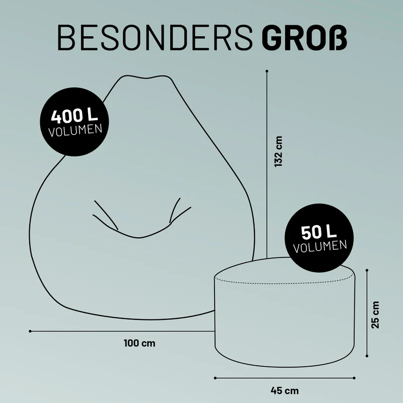 Relax Set Cord – Sitzsack GIANT + Pouf - Grau
