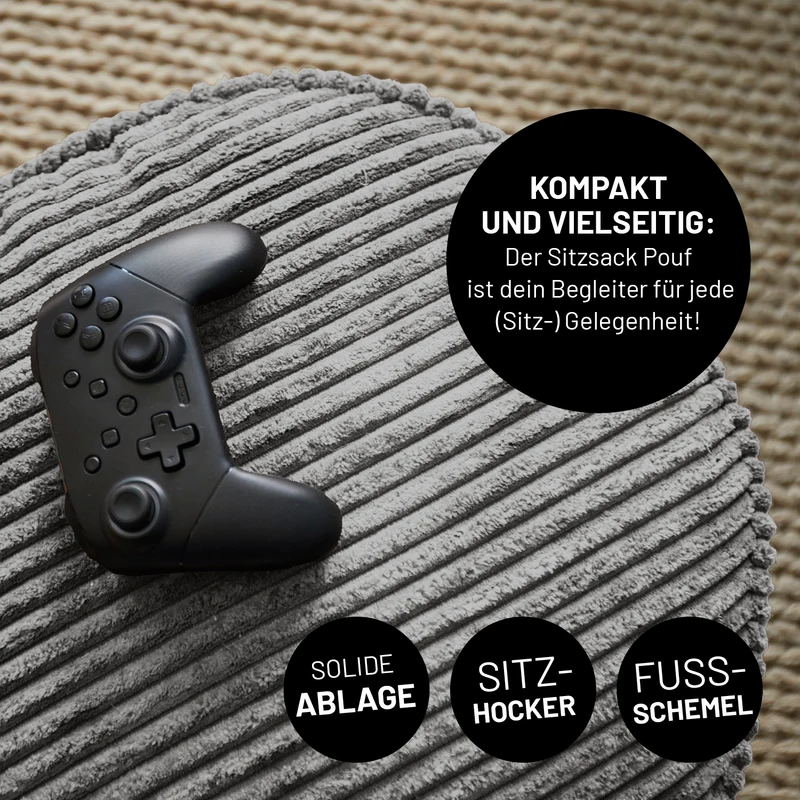Relax Set Cord – Sitzsack GIANT + Pouf - Grau