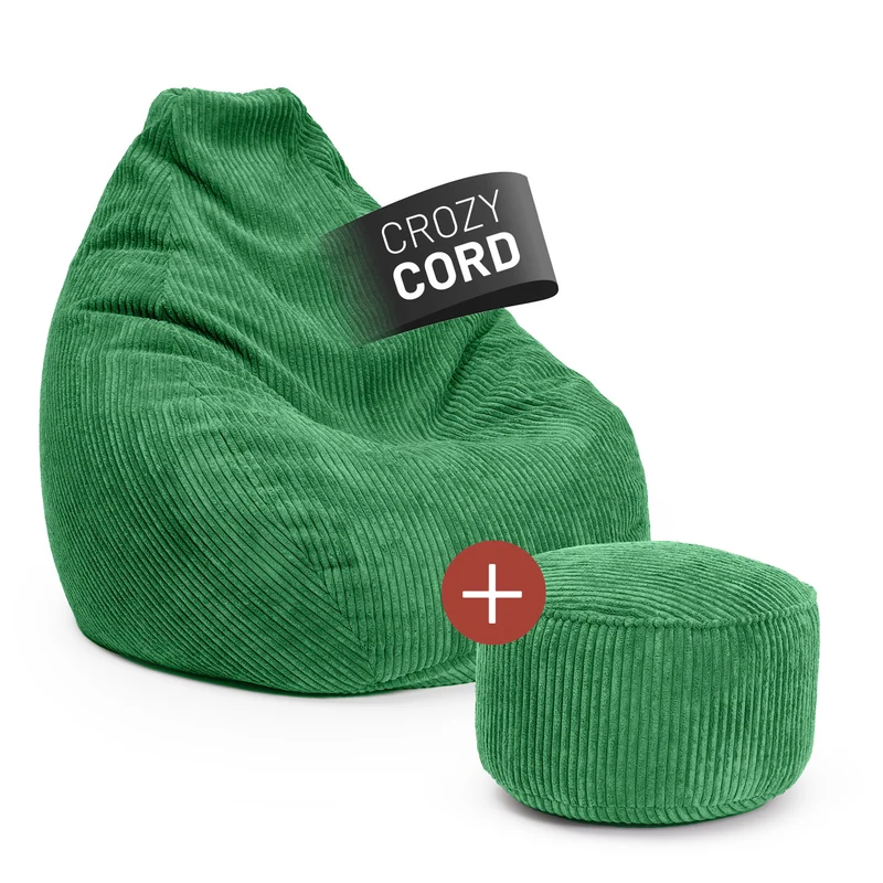 Relax Set Cord – Sitzsack GIANT + Pouf - Dunkelgrün