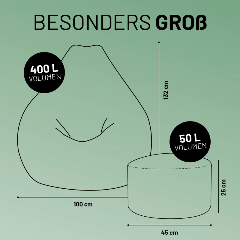 Relax Set Cord – Sitzsack GIANT + Pouf - Dunkelgrün