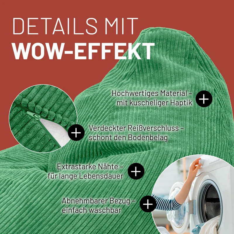 Relax Set Cord – Sitzsack GIANT + Pouf - Dunkelgrün