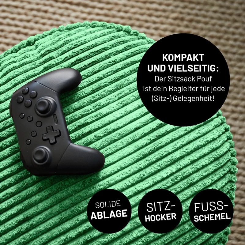 Relax Set Cord – Sitzsack GIANT + Pouf - Dunkelgrün