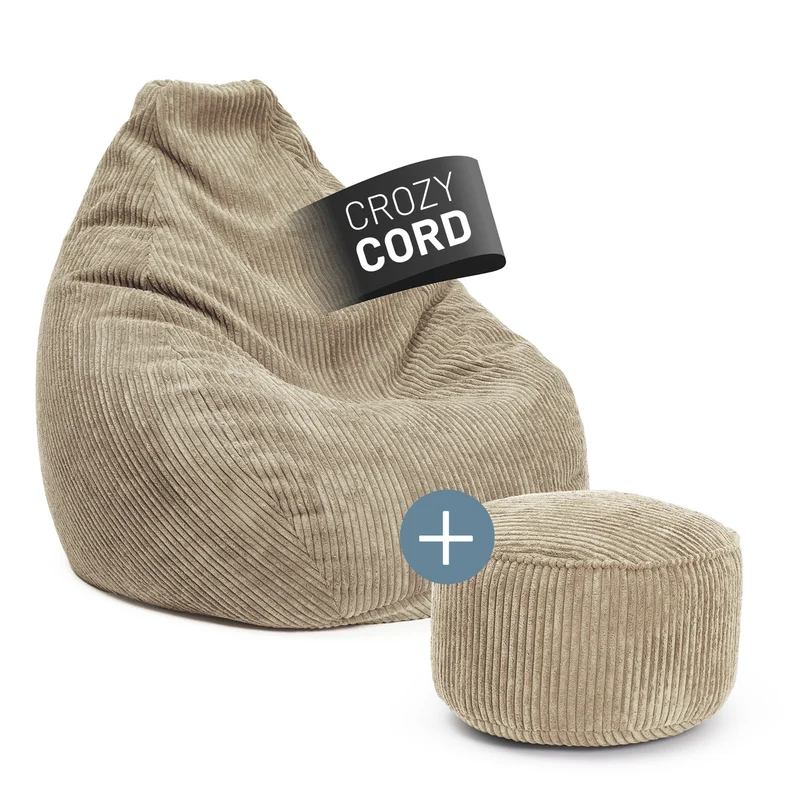 Relax Set Cord – Sitzsack GIANT + Pouf - Beige