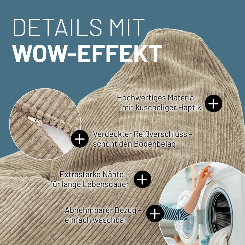 Relax Set Cord – Sitzsack GIANT + Pouf - Beige
