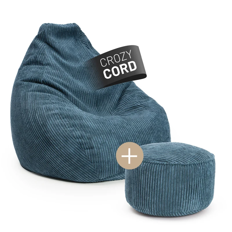 Relax Set Cord – Sitzsack GIANT + Pouf - Blau