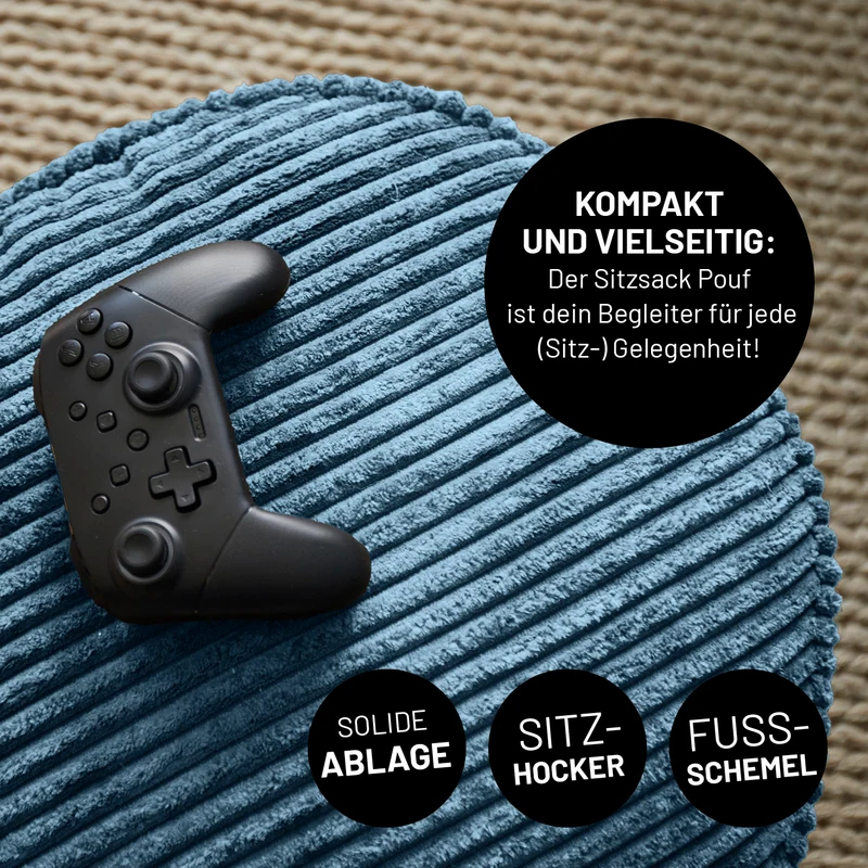 Relax Set Cord – Sitzsack GIANT + Pouf - Blau