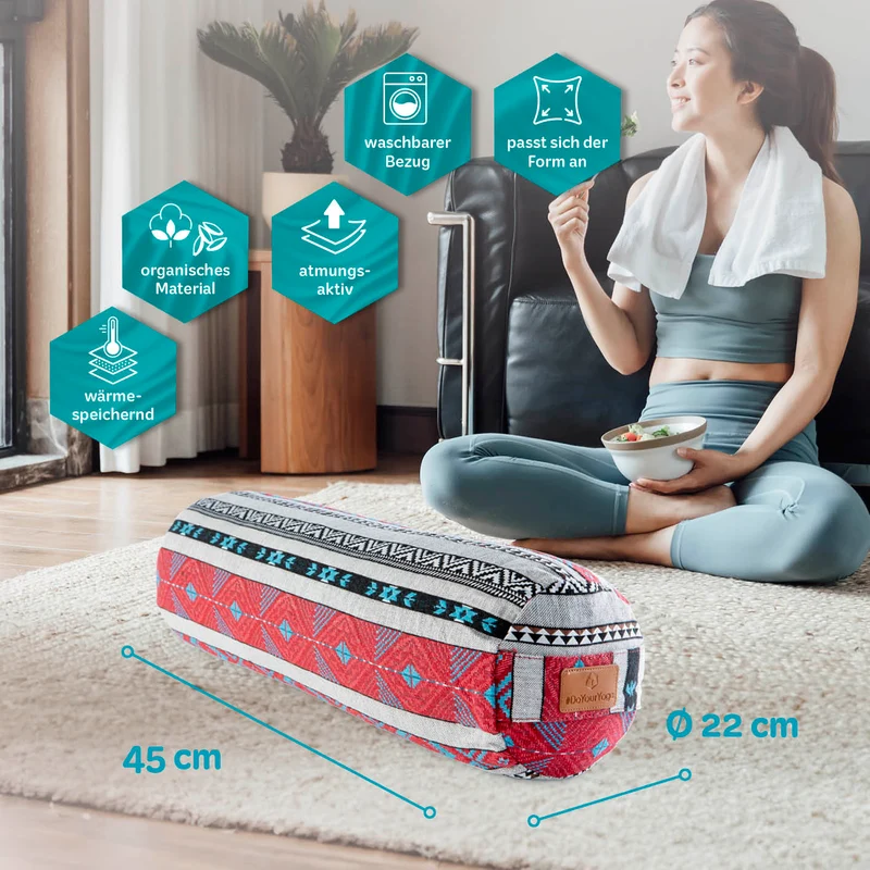 #DoYourYoga Yoga-Bolster Tarik - gefüllt mit Bio-Buchweizenschalen - 68 x 22 x 22 cm - Style 16