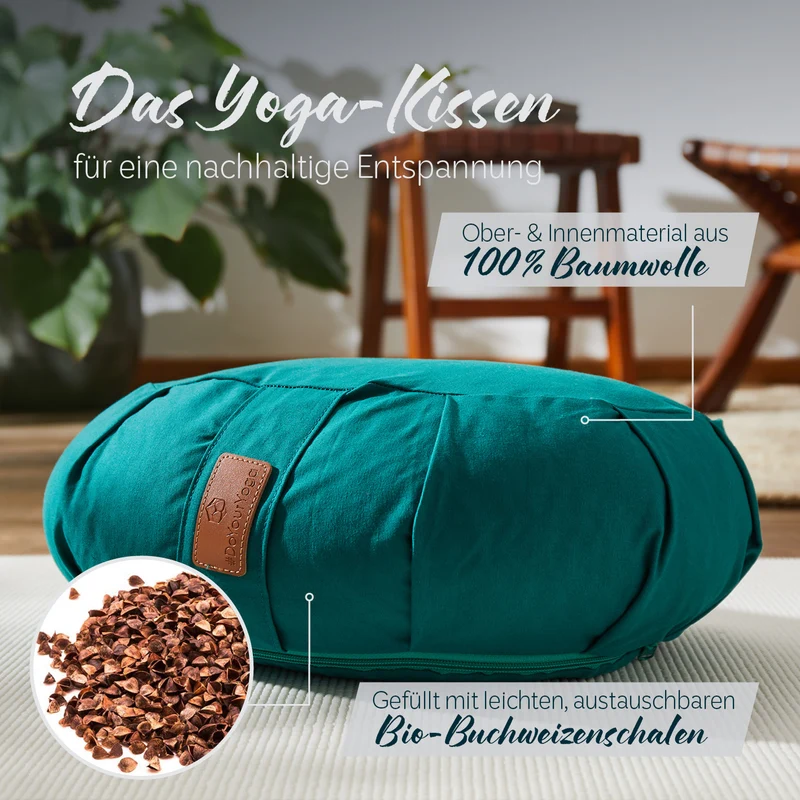 #DoYourYoga Yoga-Kissen Ganesh - gefüllt mit Bio-Buchweizenschalen - Halbmond 45 x 30 x 14 cm - Dunkelgrün