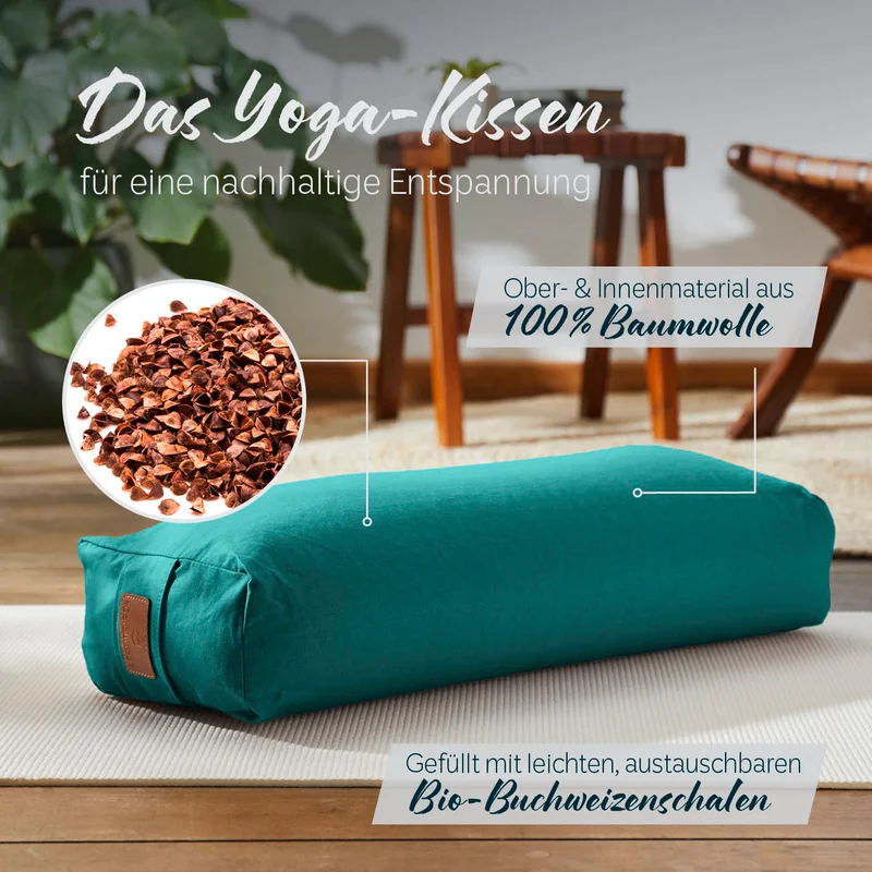 #DoYourYoga Yoga-Bolster Paravati - gefüllt mit Bio-Buchweizenschalen - 67 x 22 x 13 cm - Dunkelgrün