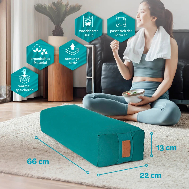 #DoYourYoga Yoga-Bolster Paravati - gefüllt mit Bio-Buchweizenschalen - 67 x 22 x 13 cm - Dunkelgrün
