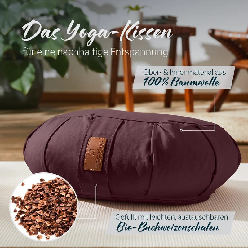 #DoYourYoga Yoga-Kissen Ganesh - gefüllt mit Bio-Buchweizenschalen - Halbmond 45x30x14 - Braun