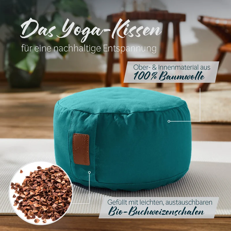 #DoYourYoga Yoga-Kissen Vishnu - gefüllt mit Bio-Buchweizenschalen - Rund 30 x 30 x 15 cm - Dunkelgrün