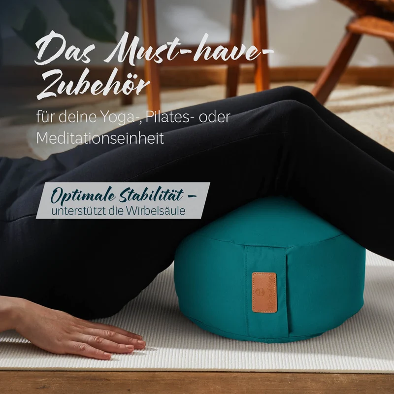 #DoYourYoga Yoga-Kissen Vishnu - gefüllt mit Bio-Buchweizenschalen - Rund 30 x 30 x 15 cm - Dunkelgrün
