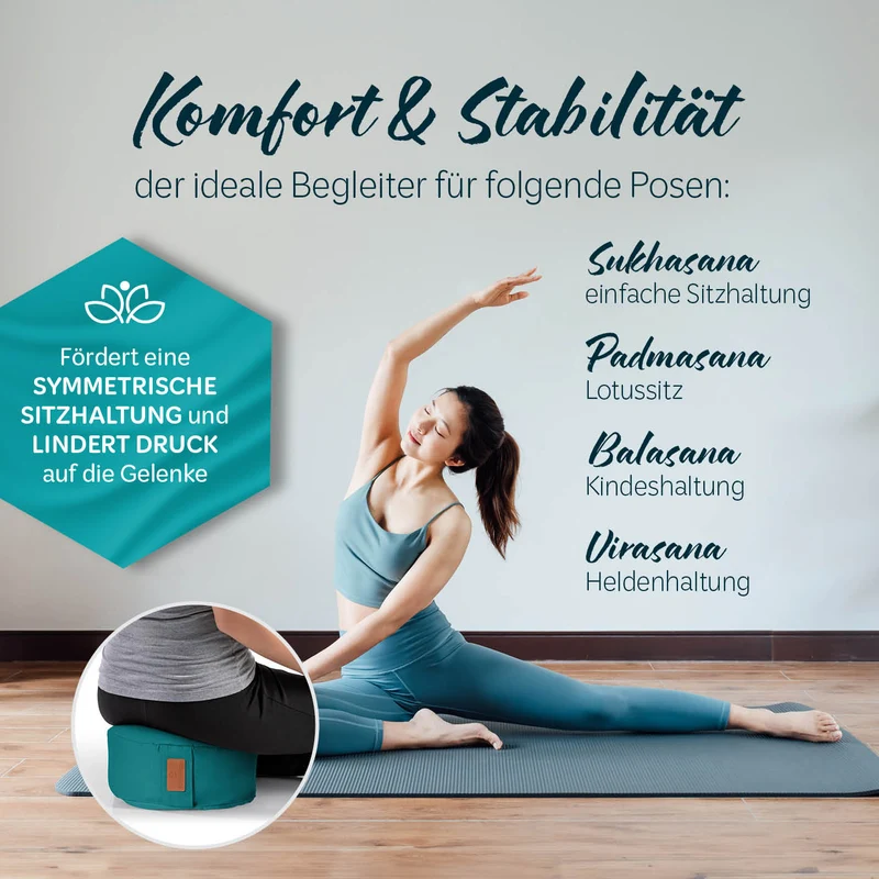 #DoYourYoga Yoga-Kissen Vishnu - gefüllt mit Bio-Buchweizenschalen - Rund 30 x 30 x 15 cm - Dunkelgrün