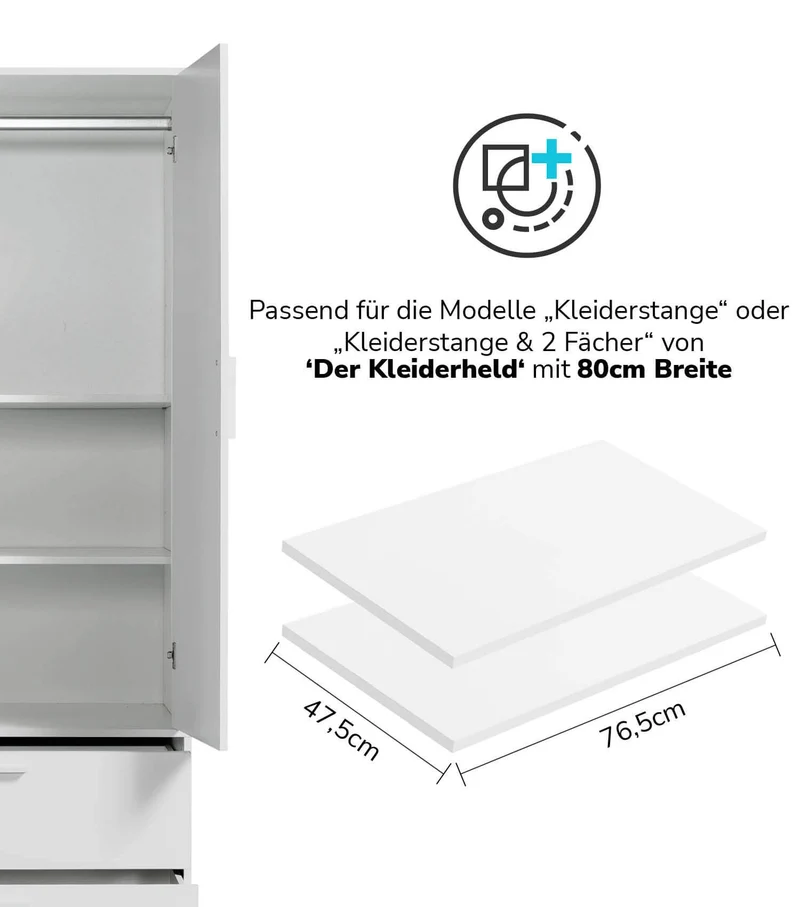 Kleiderschrank-Einlegeböden 'Die Aufteiler' für 'Der Kleiderheld'