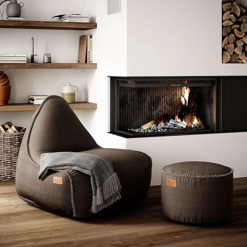 Canvas Lounge Chair & Pouf