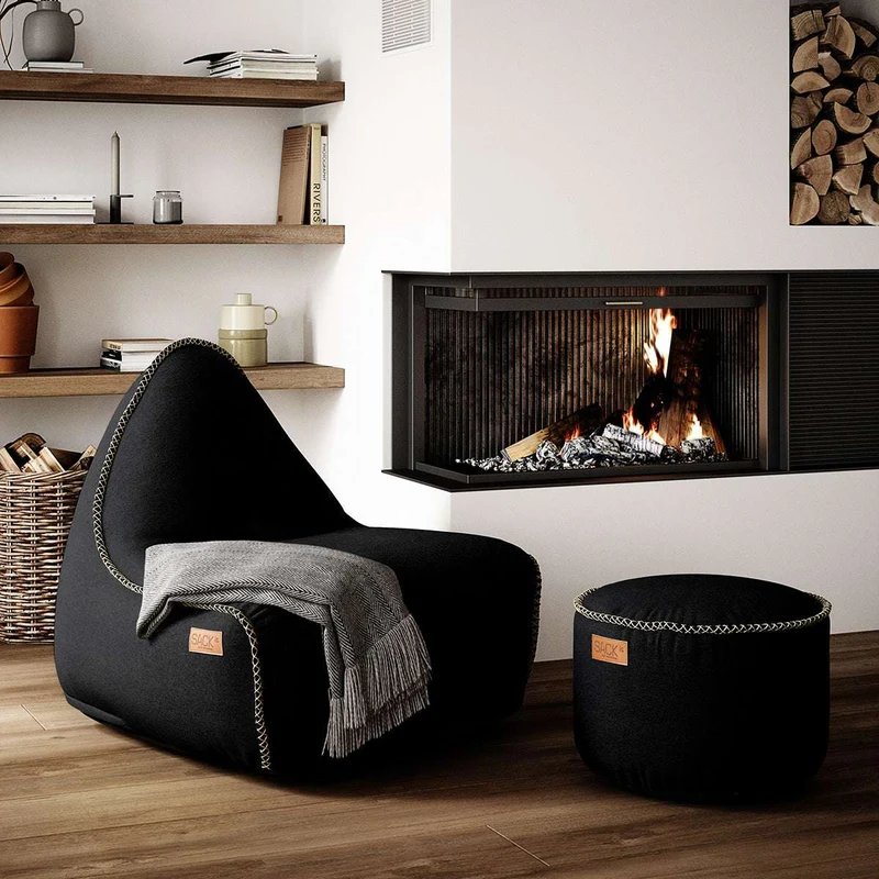 Canvas Lounge Chair & Pouf
