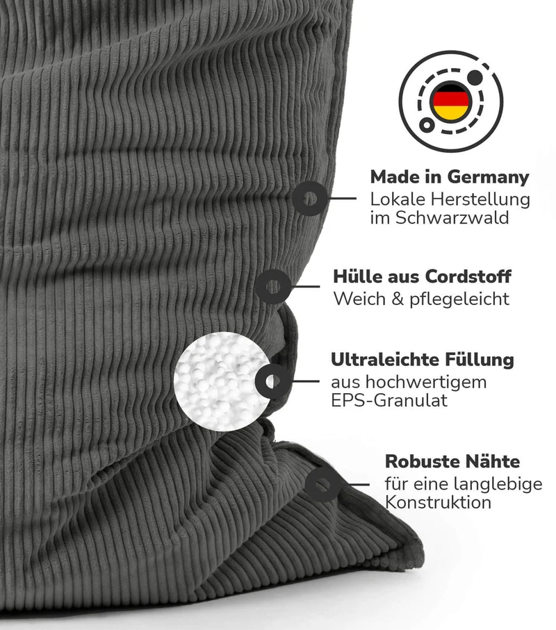 Outdoor Sitzsack 'Der Große' mit Cord-Cover
