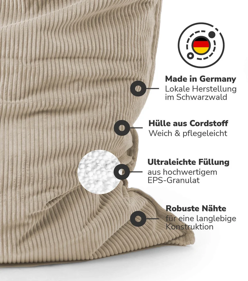 Outdoor Sitzsack 'Der Große' mit Cord-Cover