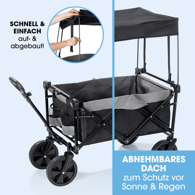 EASYmaxx Bollerwagen mit Dach - faltbar - anthrazit/schwarz