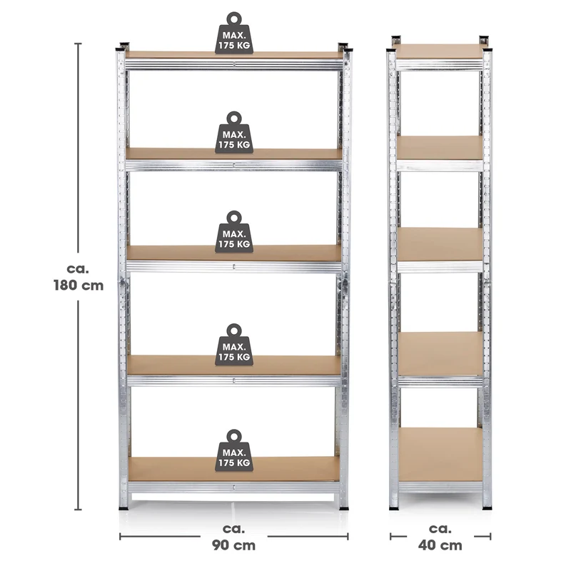 EASYmaxx Schwerlastregal & Werkbank 2er-Set - 180 x 90 x 40 cm - 1750kg Traglast, 175kg pro Ebene