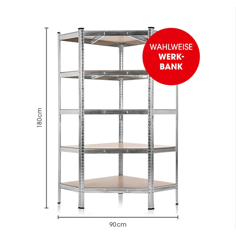 EASYmaxx Schwerlast-Eckregal & Werkbank - 180 x 90 x 40 cm - 875 kg Traglast, 175 kg pro Ebene